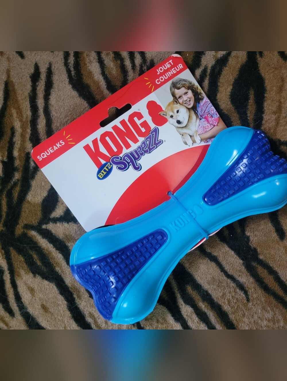 Kong Dog Bitz Squeezz Blue Dual-Tone Bone Toy Large Ea.